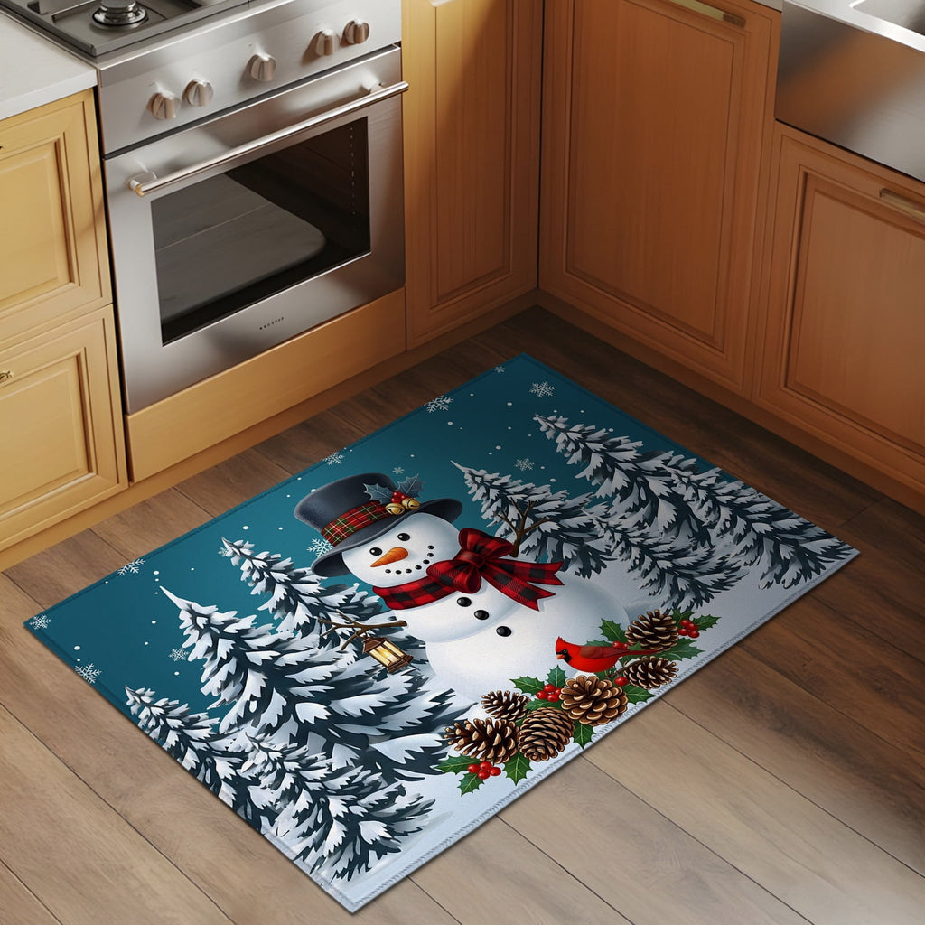 5x7 Area Rugs, Light Blue Snowman Christmas Non-Skid Rubber Backing Large Rectangle Rugs - Living Room Bedroom Home Office, Xmas Pinecone Tree Snowflake Indoor Floor Mat Carpets Washable Rug