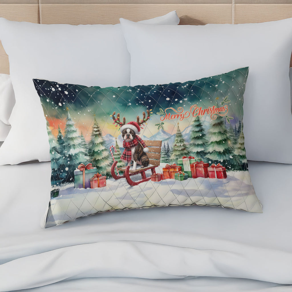 Merry Christmas Santa Reindeer Antlers French Bulldog Sleigh Xmas Winter Holiday Quilt Bedding Set Dog Lover Gifts 1 Blanket Bed Cover 2 Pillowcases - 00023