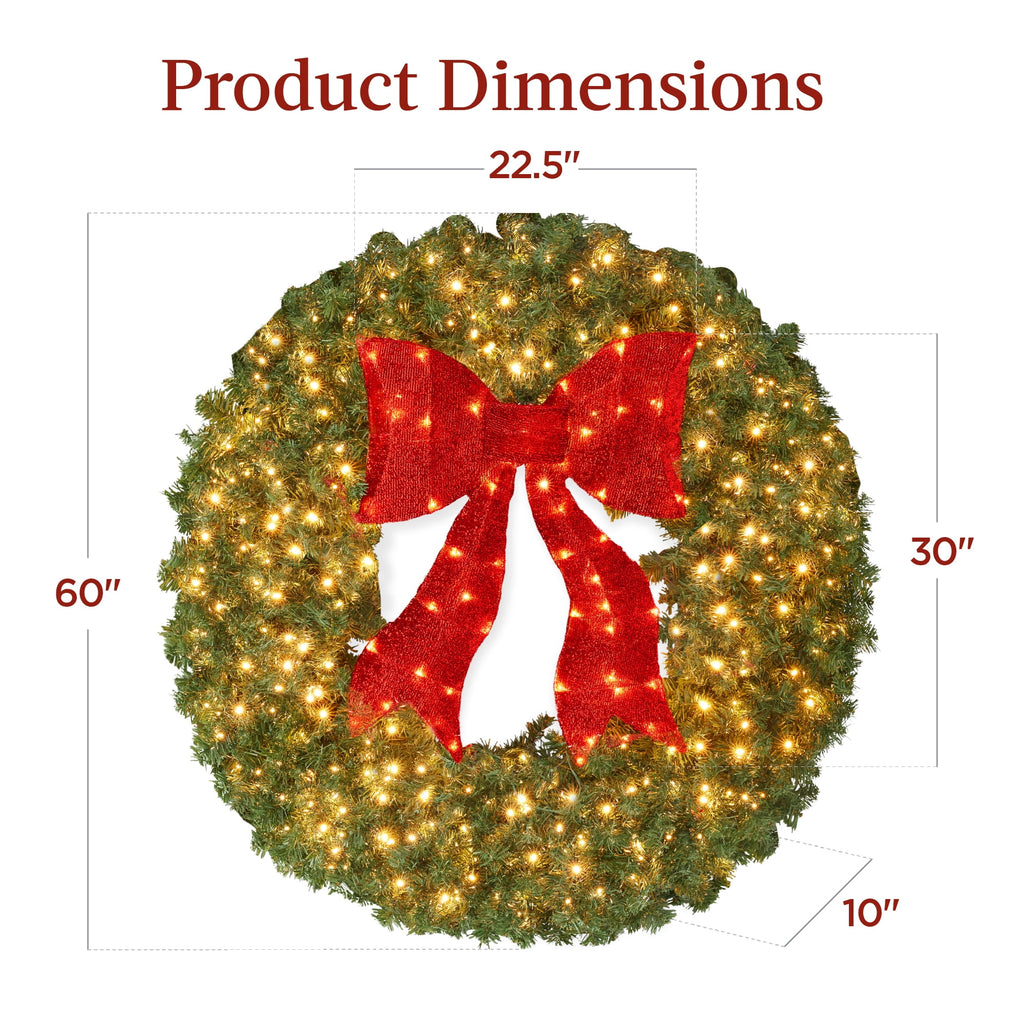 Best Choice Products 48in Artificial Pre-Lit Fir Christmas Wreath Decor w/ Red Bow, 250 LED Lights, 714 Tips, Plug-In