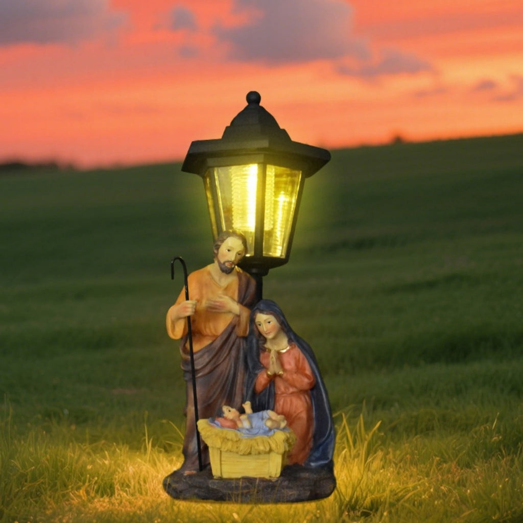 geerera Solar Powered Nativity Set, Holy Family Outdoor Decor, Weather-Resistant Manger Scene for Garden, Yard, Catholic Gift
