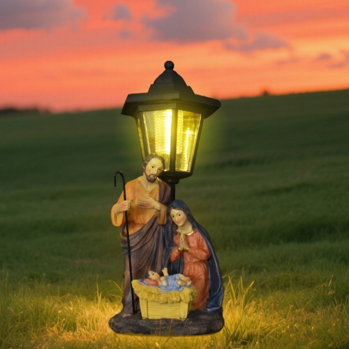 geerera Solar Powered Nativity Set, Holy Family Outdoor Decor, Weather-Resistant Manger Scene for Garden, Yard, Catholic Gift