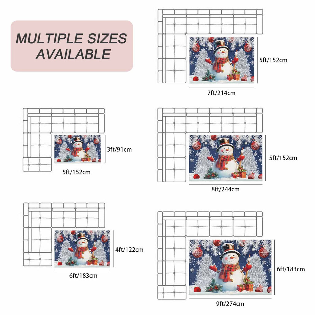 Grey Snowman Christmas Outdoor Rug for Patio/Deck/Porch, Non-Slip Large Area Rug 4 x 6 Ft, Xmas Tree Red Balls Snowflake Indoor Outdoor Rugs Washable Area Rugs, Reversible Camping Rug Carpet Runner