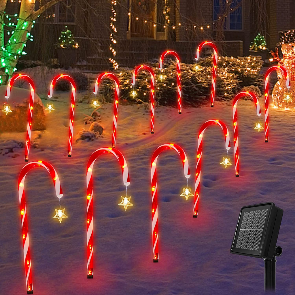 COCOBELA 19" Christmas Candy Cane Lights, 8 Packs Christmas Pathway Marker Candy 8 Modes Solar Lights Walkway Outdoor Markers with Stakes for Garden Patio Christmas Decorations