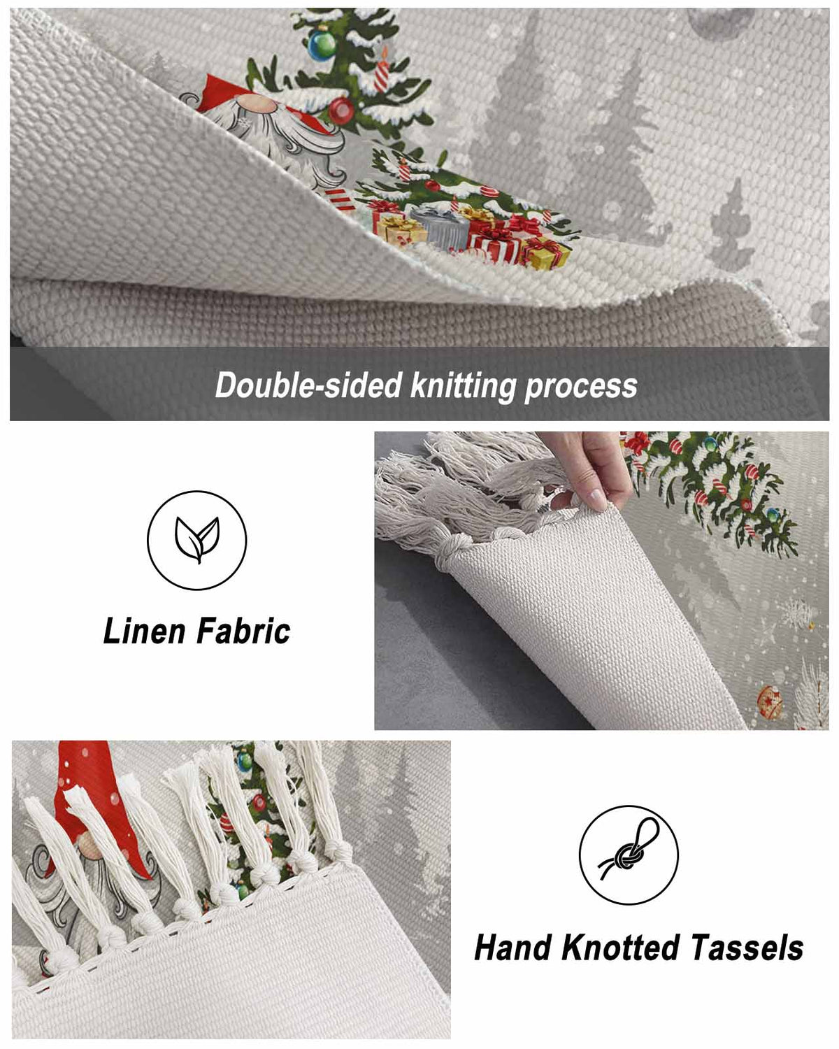 Grey Red Christmas Large Area Rug 4x6ft Woven Runner Rug,Snowflake Gnomes Xmas Tree Winter Gifts Living Room Bedroom Kitchen Bathroom Classroom Carpet with Tassels,Indoor Outdoor Throw Door Mat