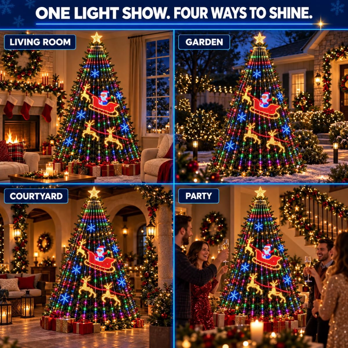 Smart Animated Christmas Tree Lights, App-Controlled DIY Animations, Animated Christmas tree lights create colorful DIY patterns, text, and effects from your phone for trees, windows, and walls