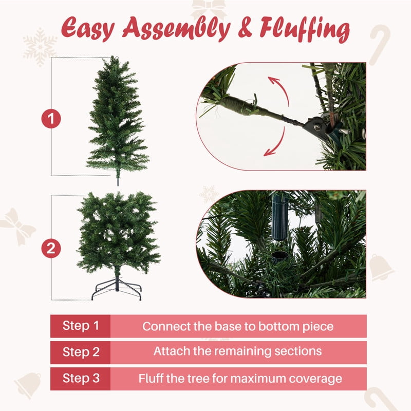 Gianna 4.5ft Pre-lit Pencil Christmas Tree, Green Artificial Spruce Slim Christmas Trees with 120 Incandescent Lights, 268 Branch Tips & Foldable Base for Home, Office, Party Decoration