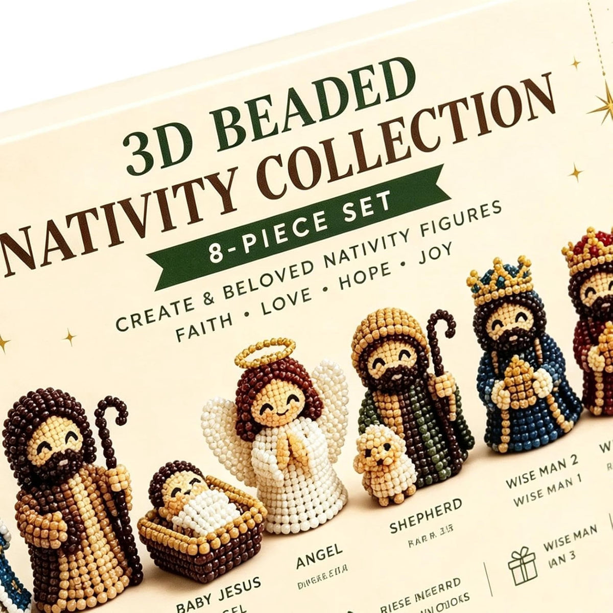 BESTSKY 3D Beaded Nativity Collection Diy Kit, 3D Beaded Nativity Figurine Kit | Festive Seasonal Centerpiece Handmade Ornament Display, for Christians & Diy Craft Lovers