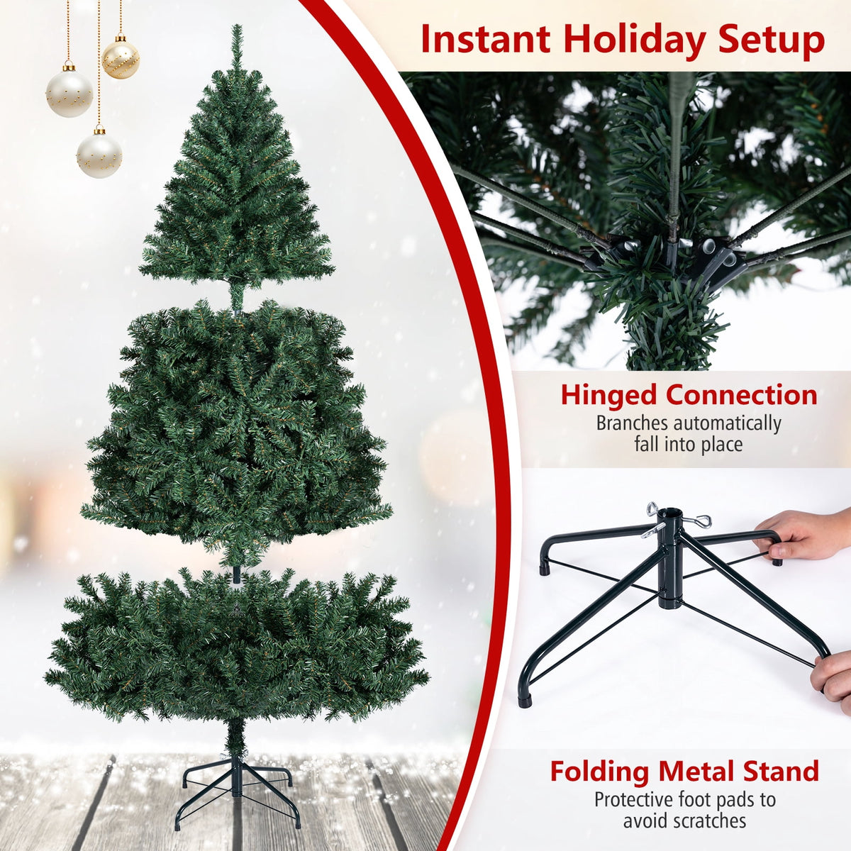 Costway 8Ft Pre-Lit Artificial Christmas Tree Hinged 750 LED Lights