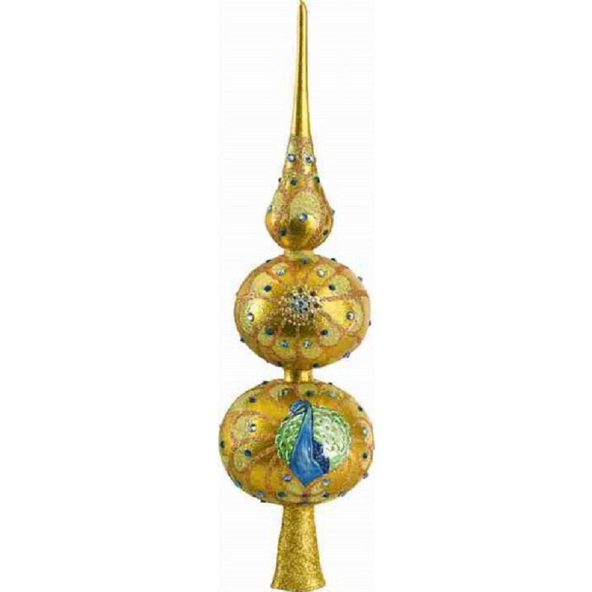 Golden Peacock Finial Polish Glass Christmas Tree Topper