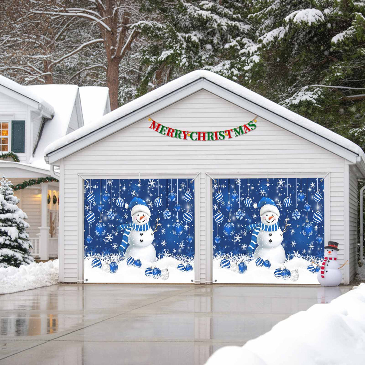 Fsddascl 7 x 16 Ft Christmas Garage Door Cover, Black Christmas Tree Large Garage Door Banner, Xmas Snowflake Green Golden Hanging Garage Mural Background for Indoor Outdoor Xmas Party Supplies
