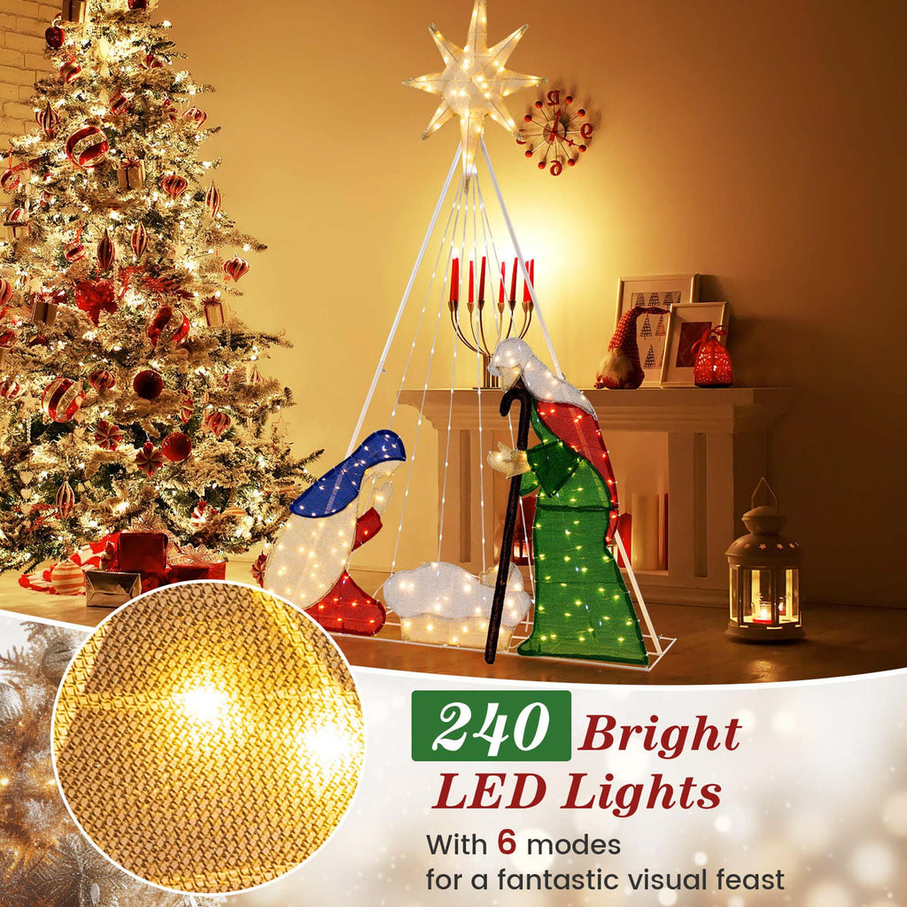Costway 6 FT Lighted Nativity Scene with 240 LED Lights Zip Ties & Ground Stakes