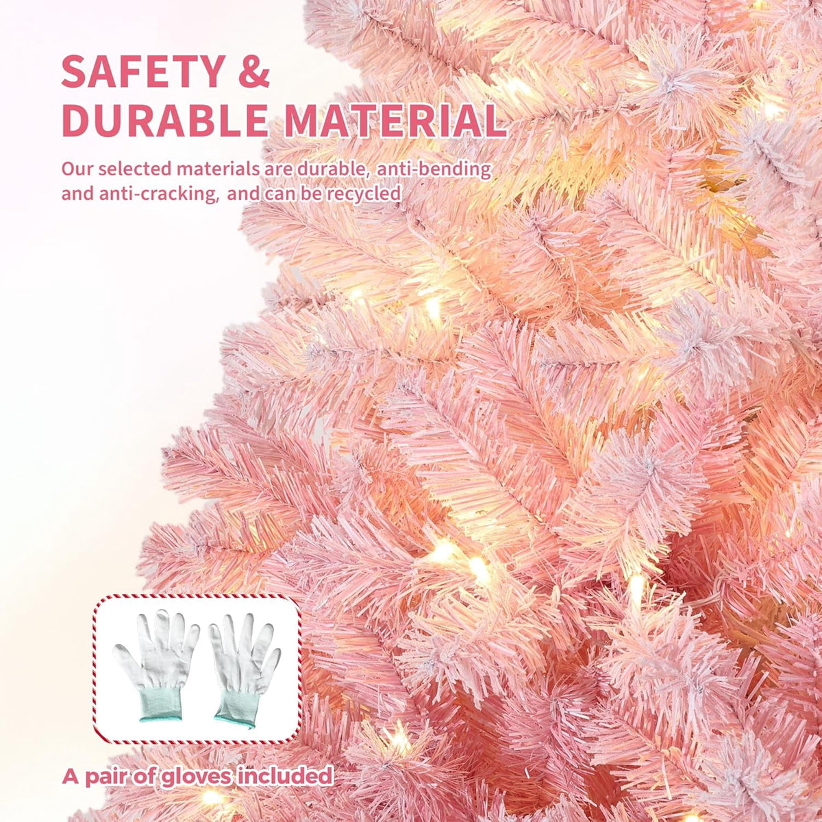4.5/6/7.5/9/12 ft Artificial Christmas Tree with Warm White LED Lights, Pink Gradient Snow Frosted Xmas Tree for Holiday Decoration with 300 Realistic Branch Tips & Metal Stand
