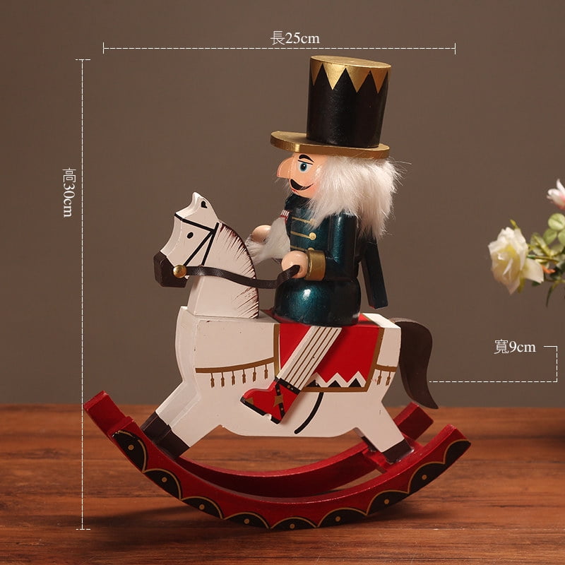 Rocking Horse Nutcracker Soldier Figurine, Retro Wooden Christmas Ornament, Decorative Tabletop Accent for Living Room, TV Cabinet, Wine Cabinet and Home Decor,Green