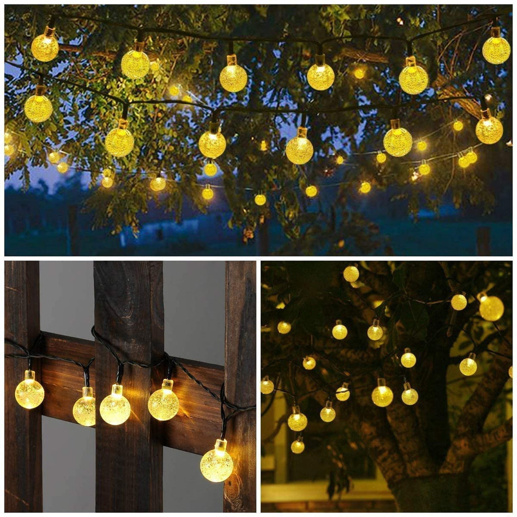 Juhefa Solar String Lights Outdoor 60 Led 35.6 ft Crystal Globe Lights for Garden Yard Porch Wedding Party Decor (White)