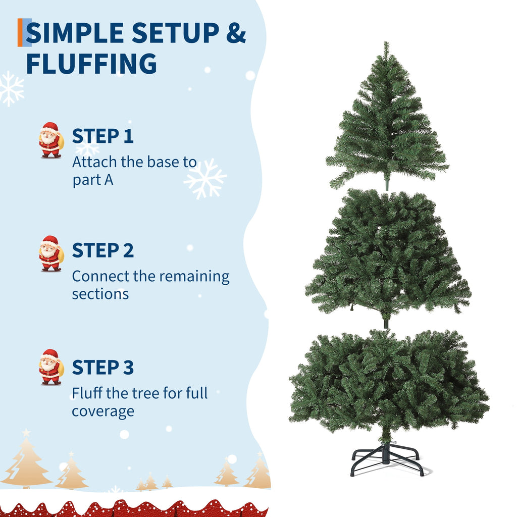 JoanKaren 7.5' Pre-Lit Green Artificial Christmas Tree,Metal Stand Full Xmas Tree with 600 Multicolor Lights