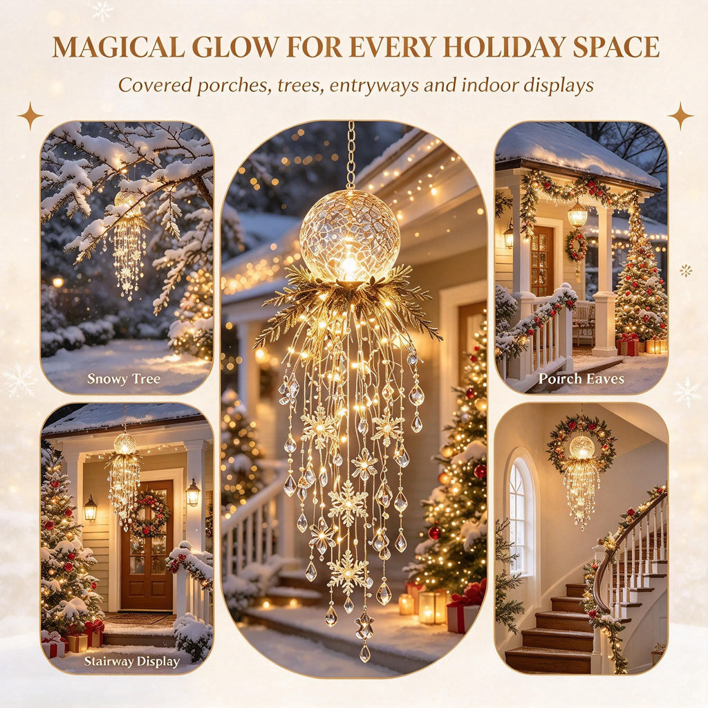Crystal Cascade Christmas Light - Hanging Snowflake & Crystal LED Porch Decor(Blue light ball)