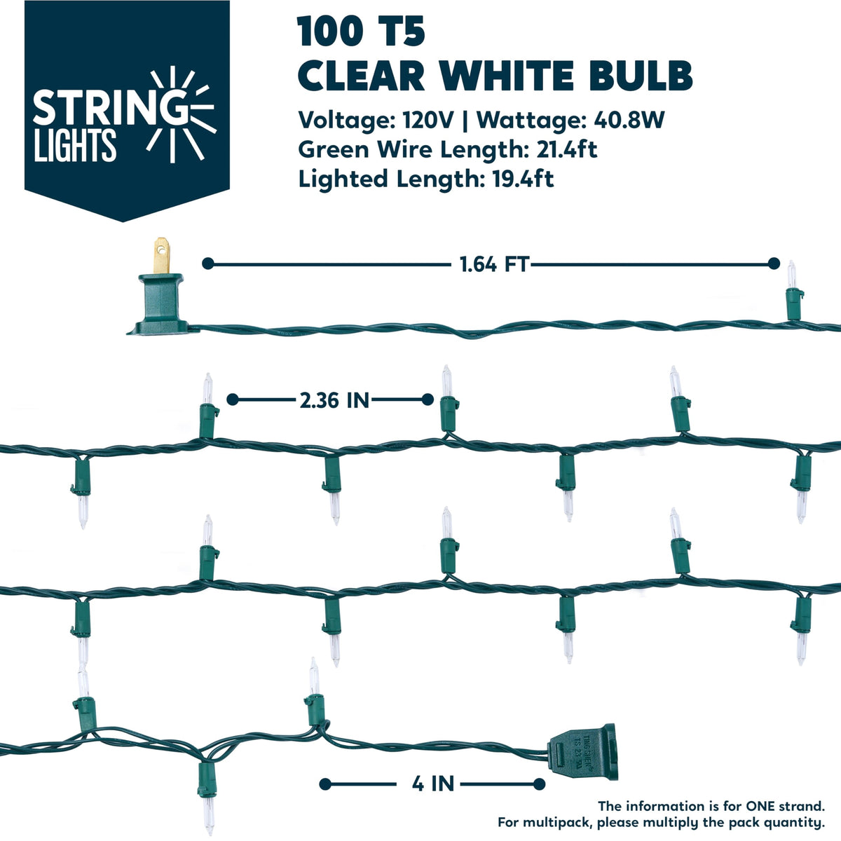 Joiedomi 100-Count Clear White Christmas Light Set,Green Wire Lights for Christmas Decorations,Holiday,Party,Home,Indoor or Outdoor Decorations