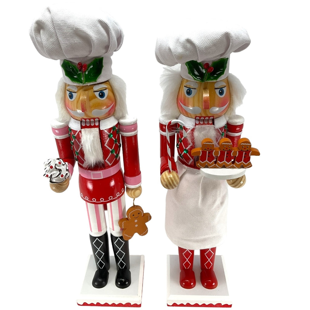 Christmas Wood Nutcracker holding Candy and Gingerbread 15 Inch 2 Piece Set