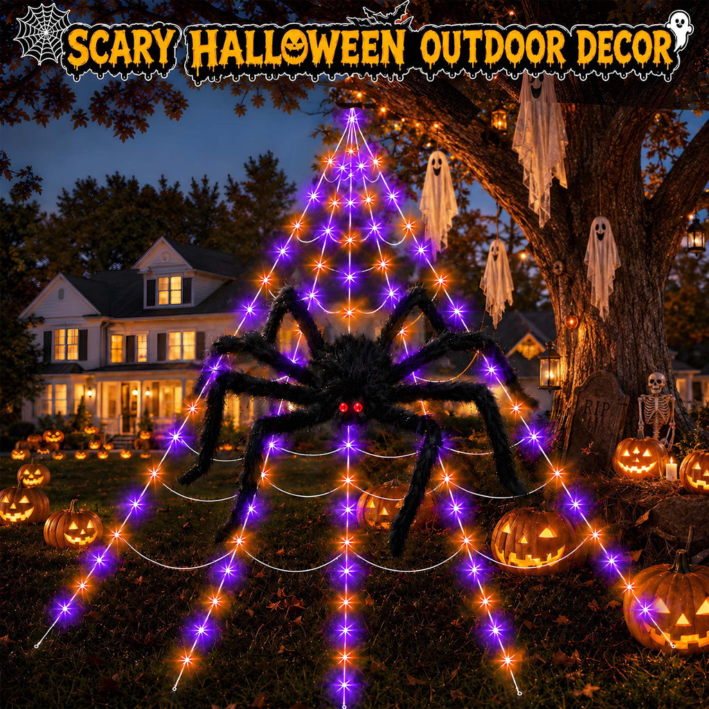 DAYBETTER Halloween Spider Web Lights, 250 LED Holiday Lighting, 15.7x16.4FT Waterproof Web Lights, Remote Control, for Indoor Outdoor Yard Garden Halloween Decor (Purple Light)