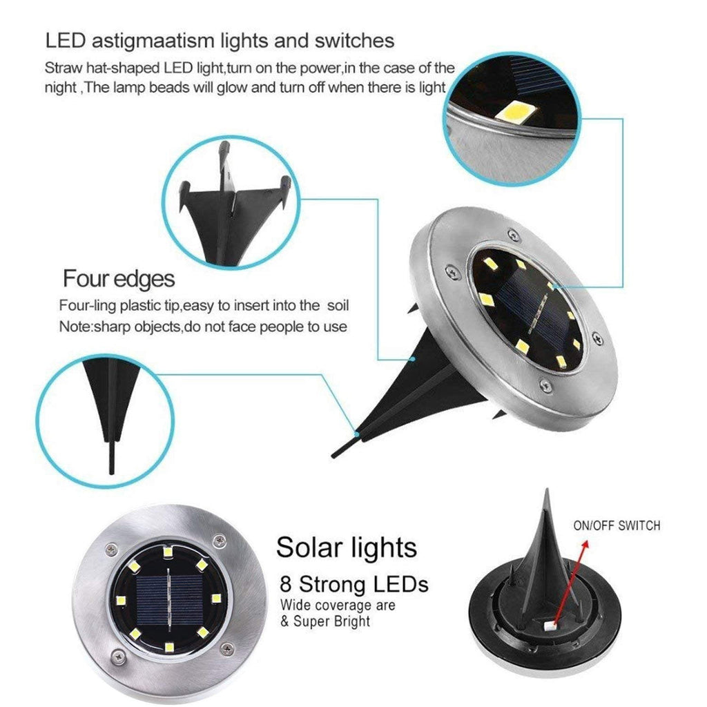 Rirool 12-Pack Solar Ground Lights, Waterproof Outdoor Garden LED Pathway Lights, Energy-Saving In-Ground Landscape Lighting for Yard, Lawn, Patio, Walkway - Cool White