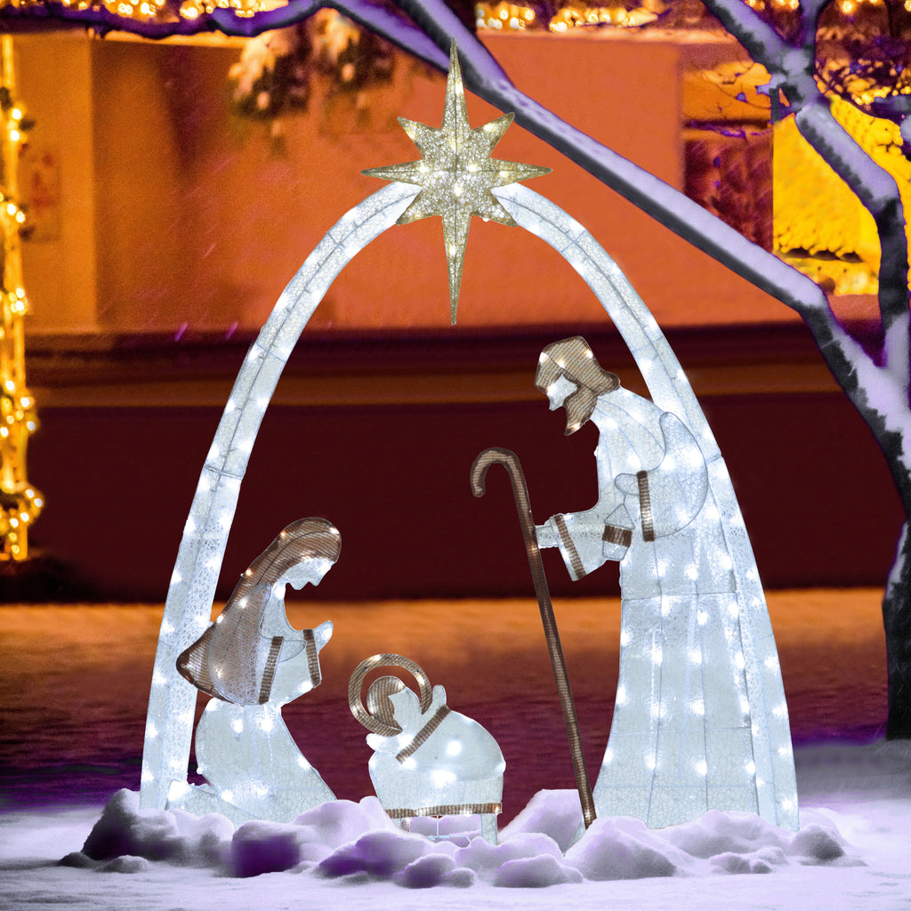 VEIKOUS 5ft Lighted Nativity Scene Christmas Decor Outdoor w/ 150 LED Lights, Holy Family Holiday Yard Decor Set ,White