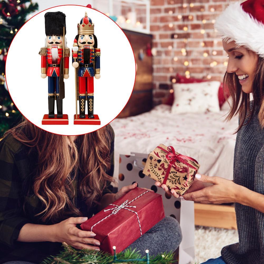 Hfppkn 38CM Wooden Nutcracker Soldier Figurine Classic Christmas Decor for Home Office 38cm