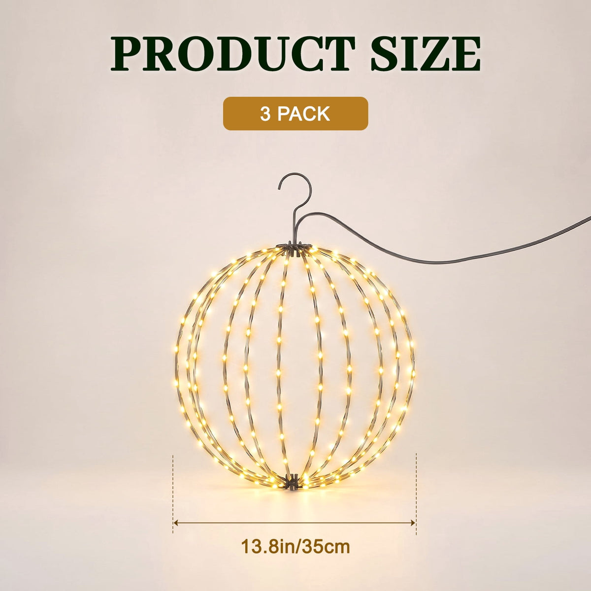 ABORON Christmas Decoration Ball Lights, Pre-Lit Hanging Foldable Xmas Light Ball with 8 Lighting Modes for Outdoor Holiday Lights Decor -16.5" 3 Pk