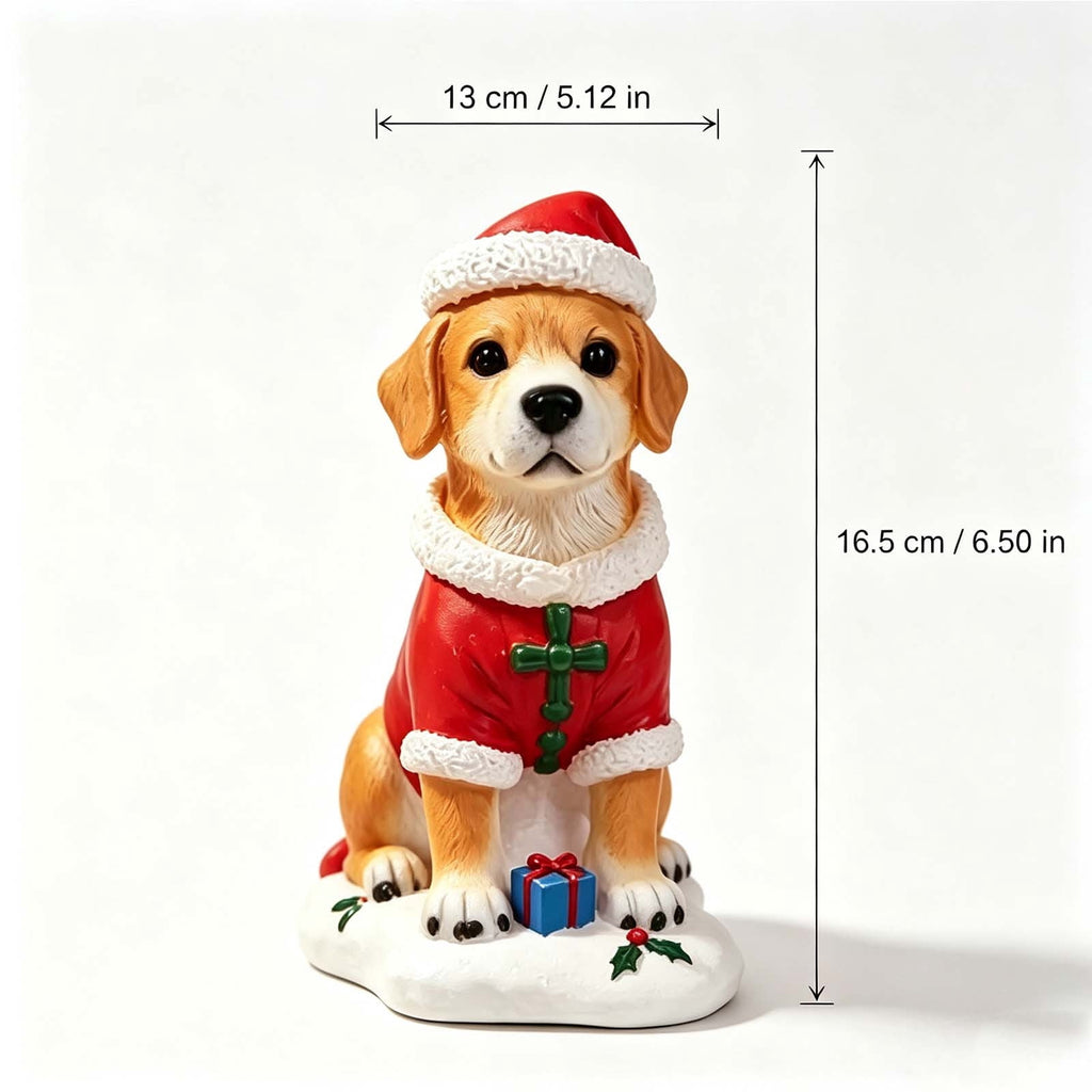 Luckky Lighted Christmas Dog Resin Statue, Santa Hat and Scarf Dog Figurine, 7.87 Inch, Multi-Color LED Lights, Indoor Outdoor Holiday Decor