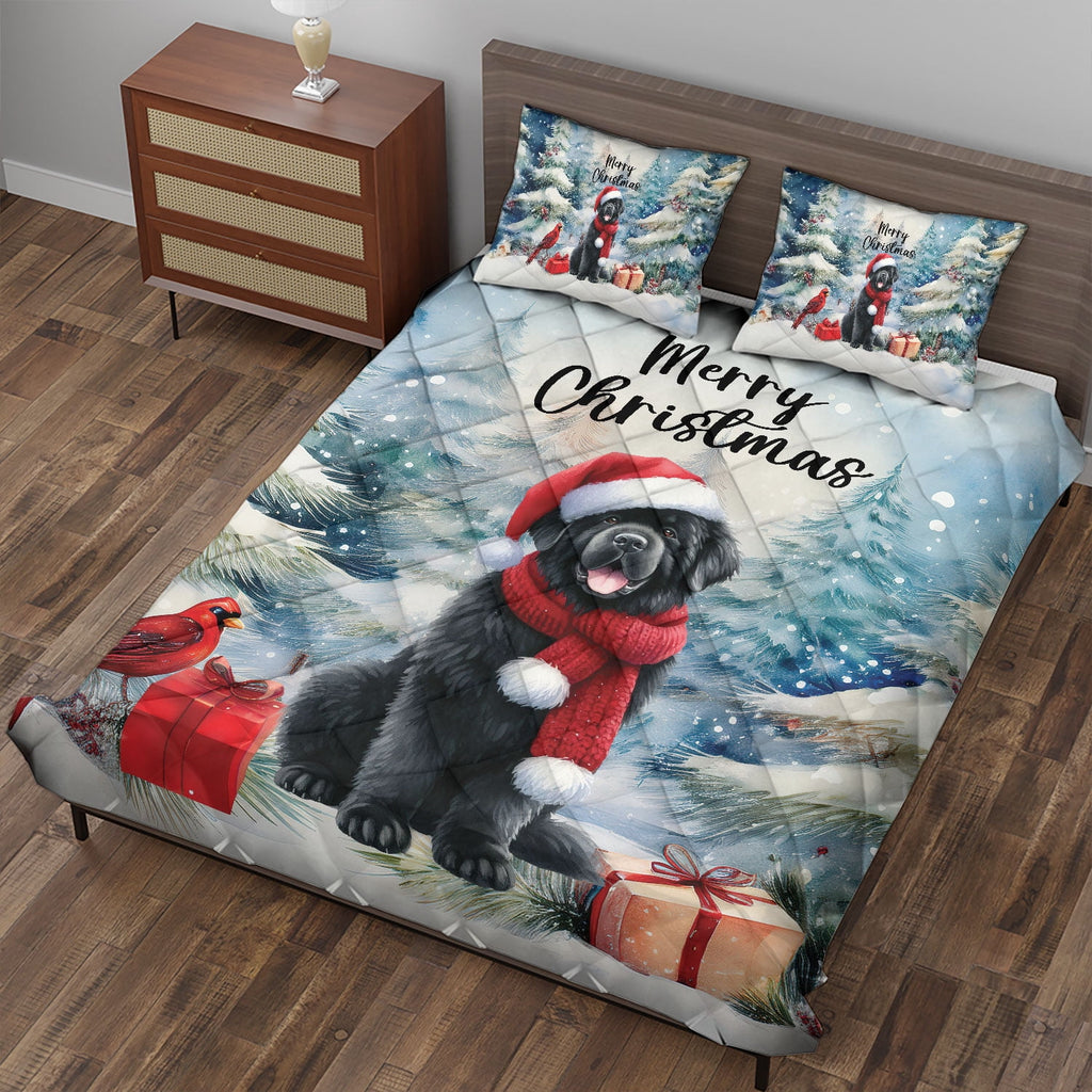 Merry Christmas French Bulldog Enjoys Woofmas Winter Xmas Holiday Quilt Bedding Set Dog Lover Gifts 1 Blanket Bed Cover 2 Pillowcases - 02022