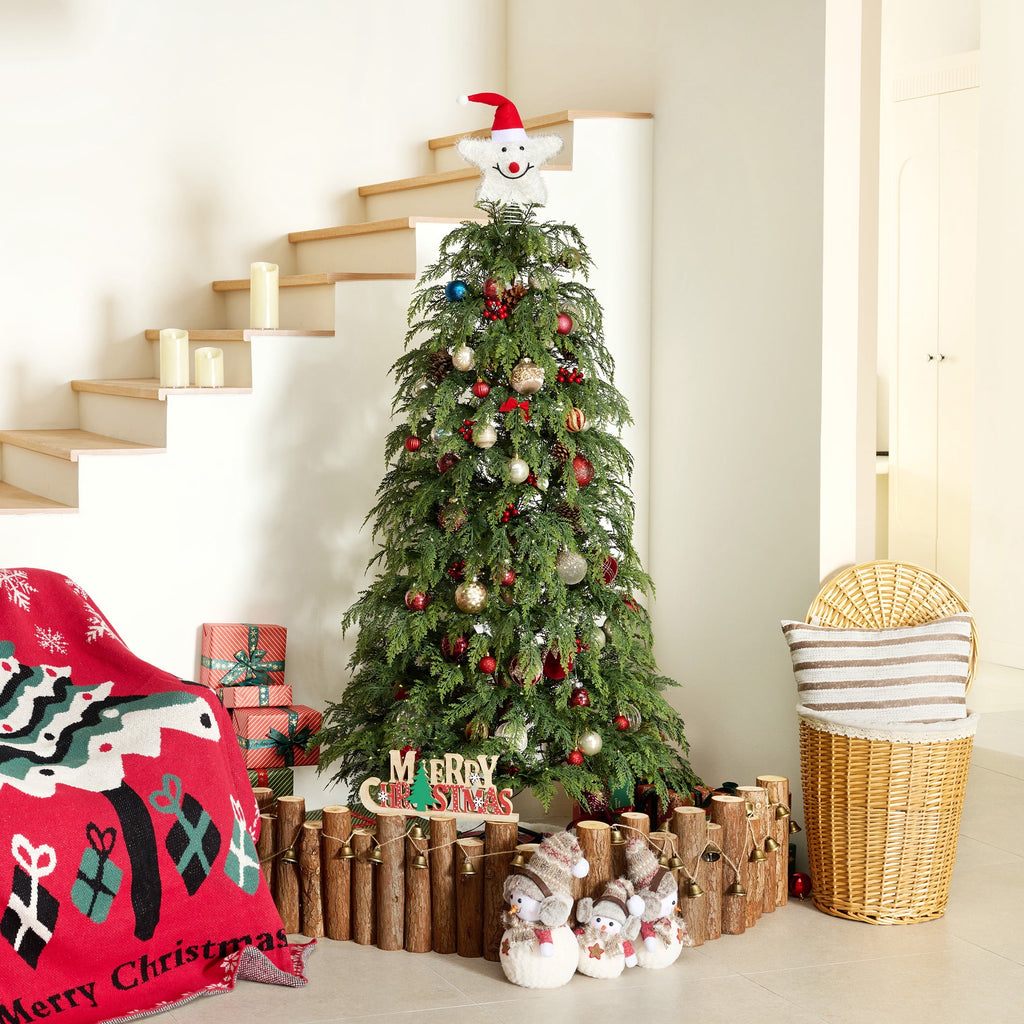 DR.Planzen 24" Pre-Lit Green Cypress Artificial Christmas Tree with 30 Warm White LED Lights, Mini Tabletop Xmas Tree in Woven Basket Base, Indoor Holiday Decoration