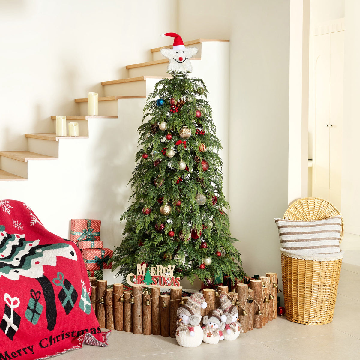 DR.Planzen 24" Pre-Lit Green Cypress Artificial Christmas Tree with 30 Warm White LED Lights, Mini Tabletop Xmas Tree in Woven Basket Base, Indoor Holiday Decoration