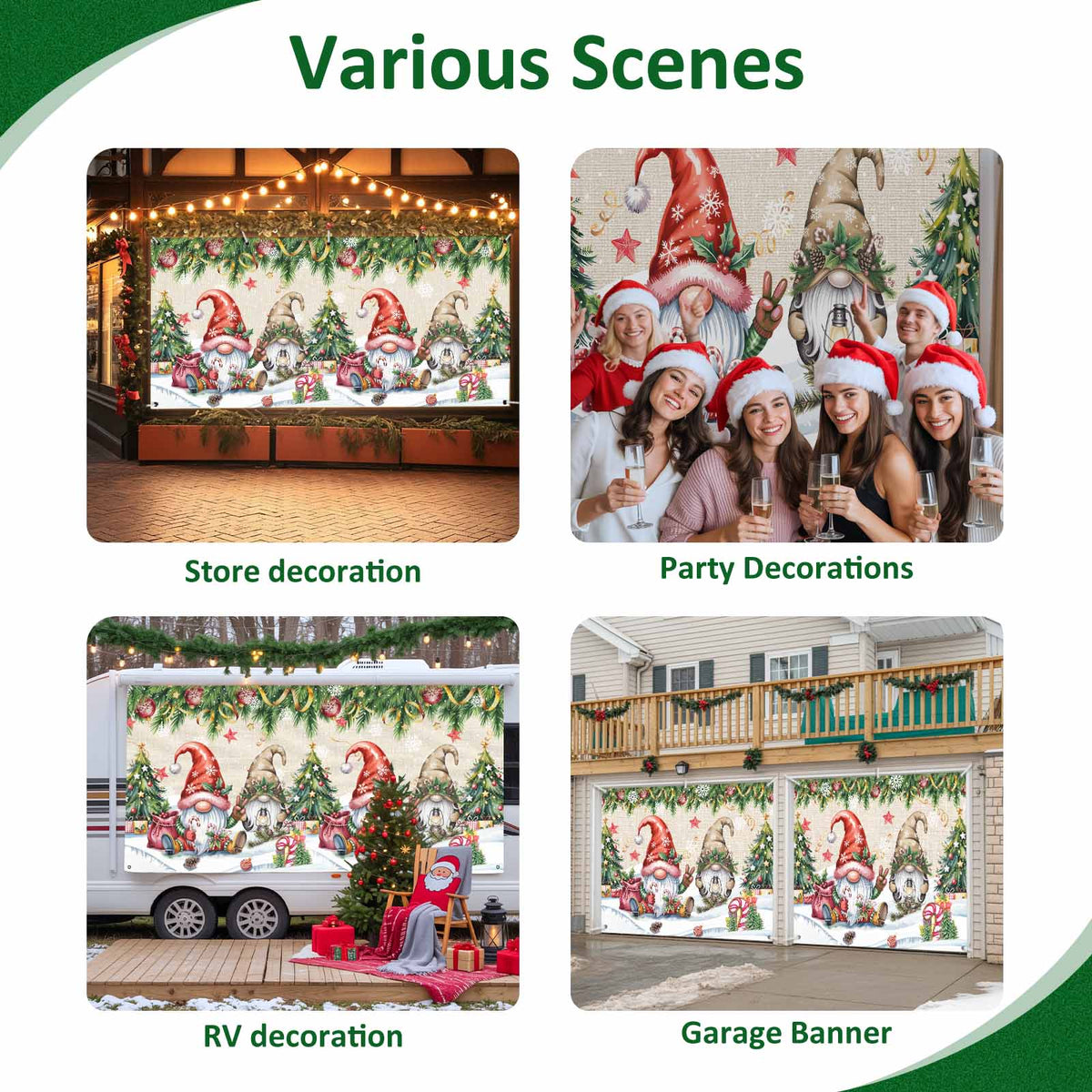 Fsddascl 7 x 16 Ft Christmas Garage Door Cover, Black Christmas Tree Large Garage Door Banner, Xmas Snowflake Green Golden Hanging Garage Mural Background for Indoor Outdoor Xmas Party Supplies