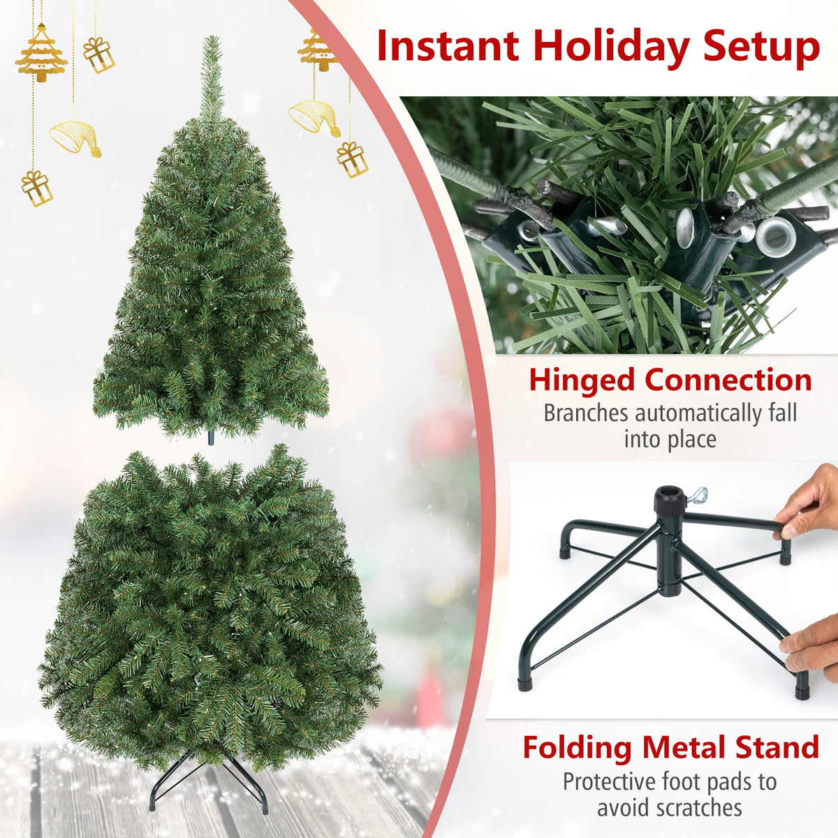 Costway 4 FT Pre-Lit Artificial Christmas Tree with 296 Dense Branch Tips, 100 LED Lights