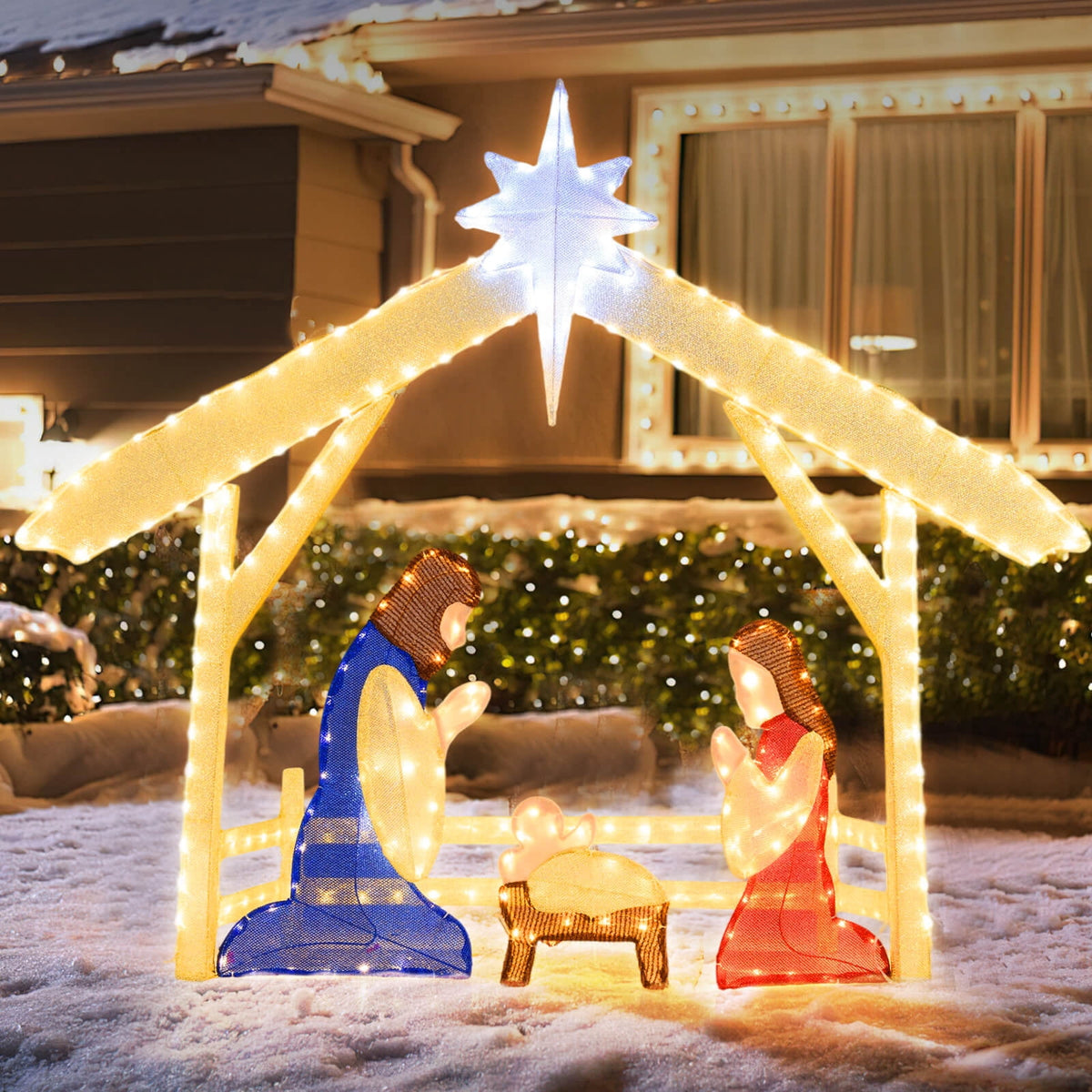 Costway 4 Ft Lighted Nativity Scene with 272 Warm & Cold White LED Lights, Ground Stakes