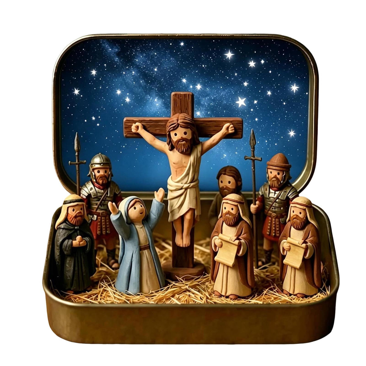 Daghihgewr Mini Christmas Nativity Set Tabletop Tin Box Multicolor Indoor Religious Ornament 1-Count 3.9 x 2.8 x 1.2 Inch
