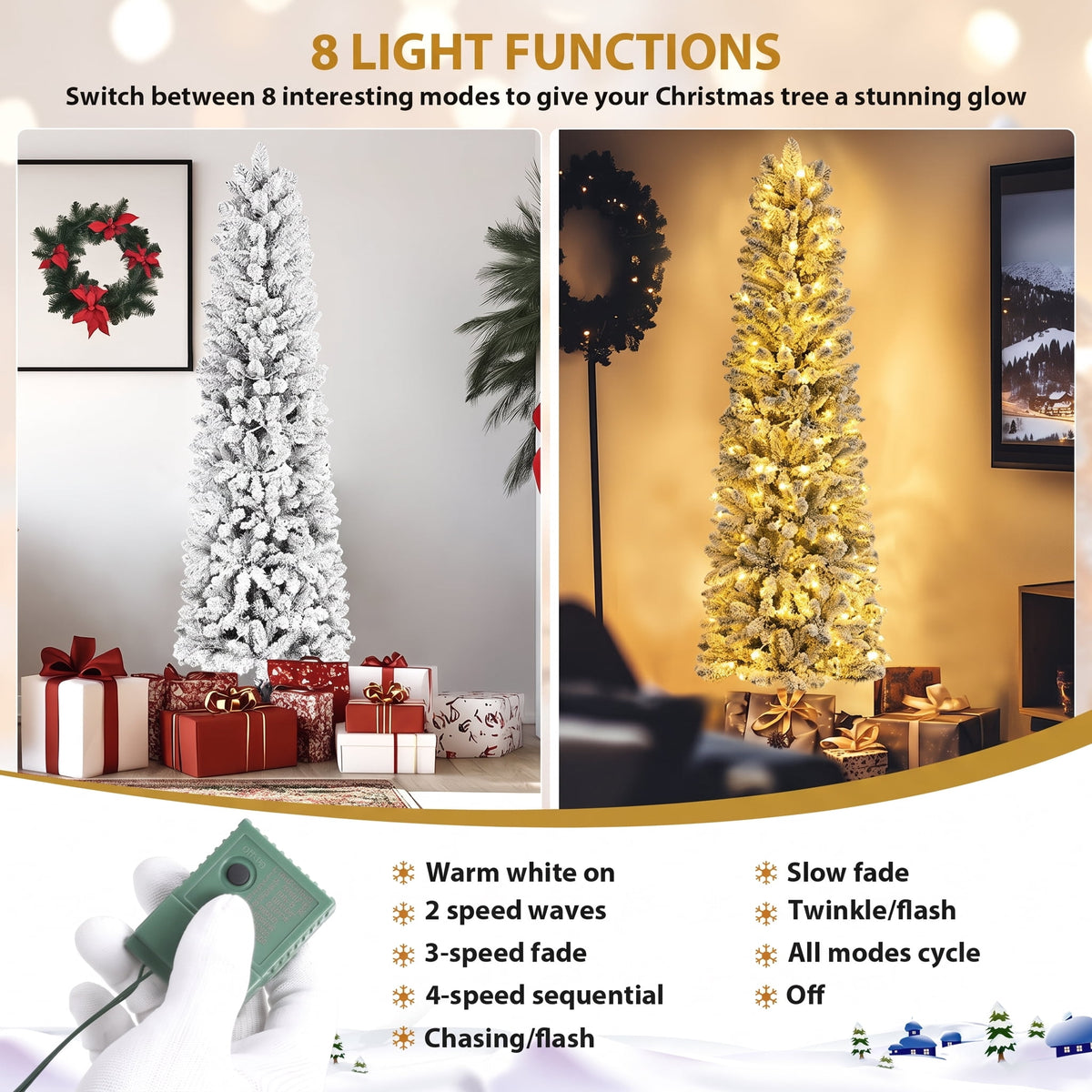 Legooin 6ft Pre-lit Slim Christmas Tree Skinny Hinged Artificial Xmas Tree with 250 Color-Changing Lights+957 Branch Tips
