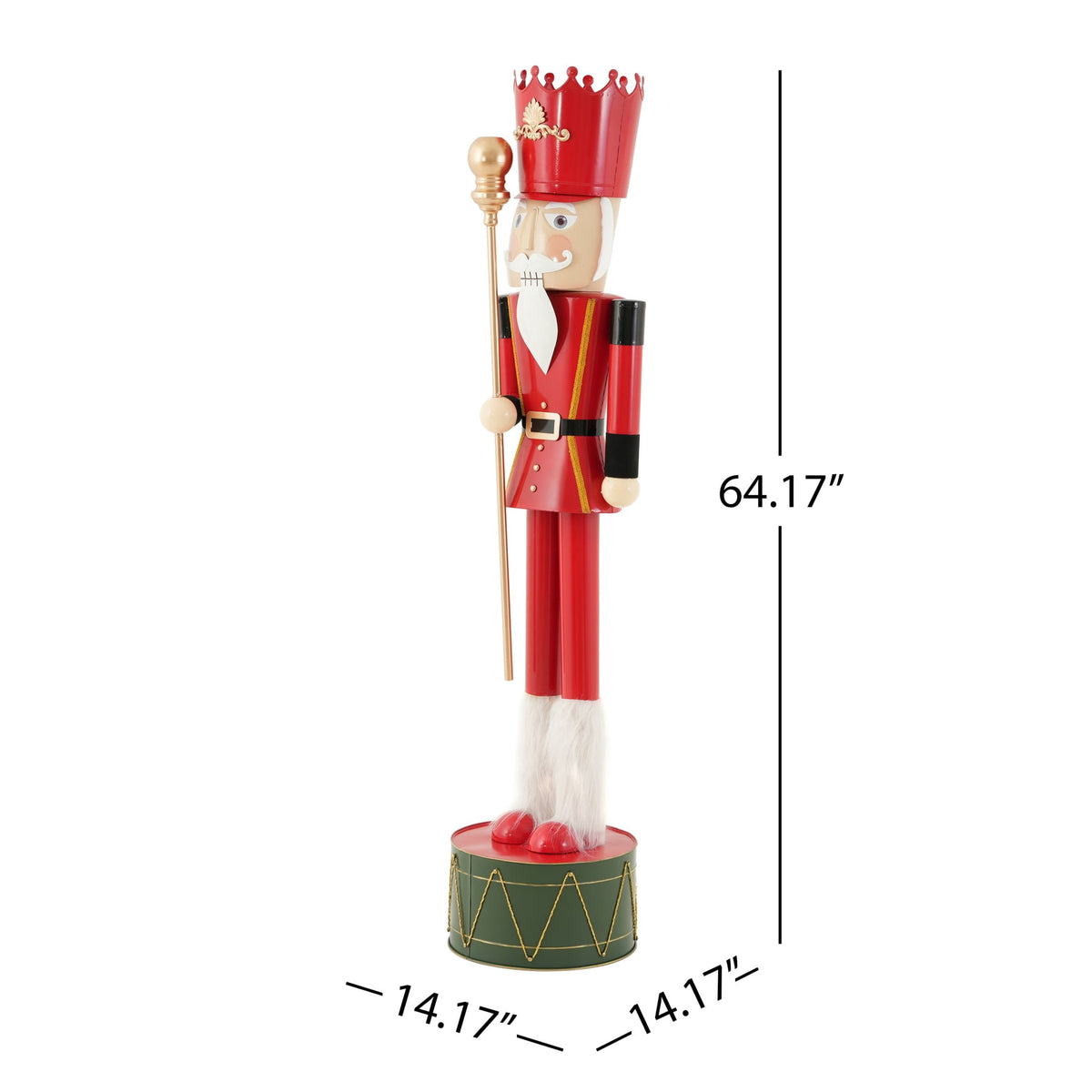 Christopher Knight Home 64" Large Metal King Nutcracker Christmas Decor with Scepter & Drum Base, Red