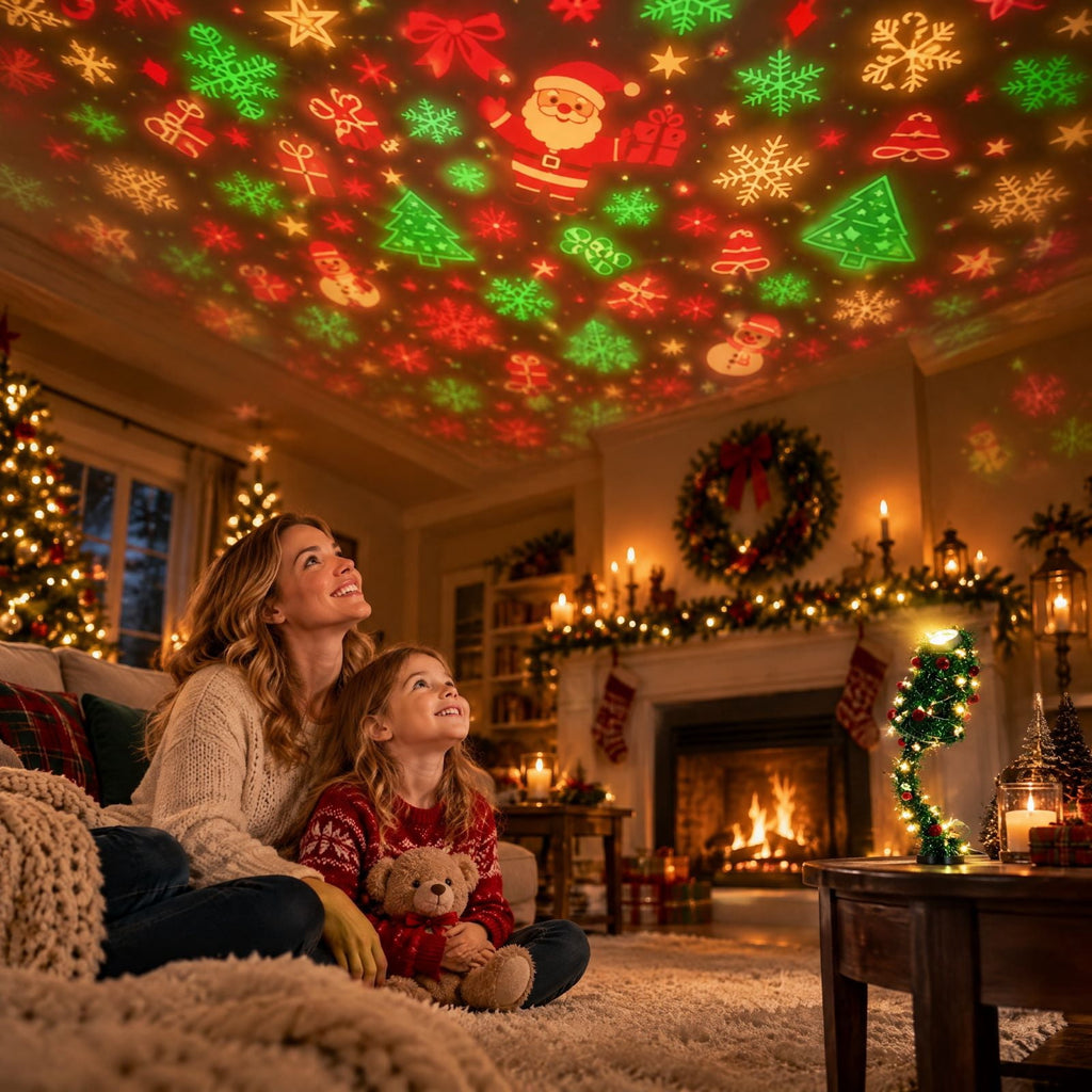 Magical Christmas Projection Night Light, USB Powered Holiday Projector with Festive Wall and Ceiling Effects for Bedroom, Living Room and Christmas Party Ambiance