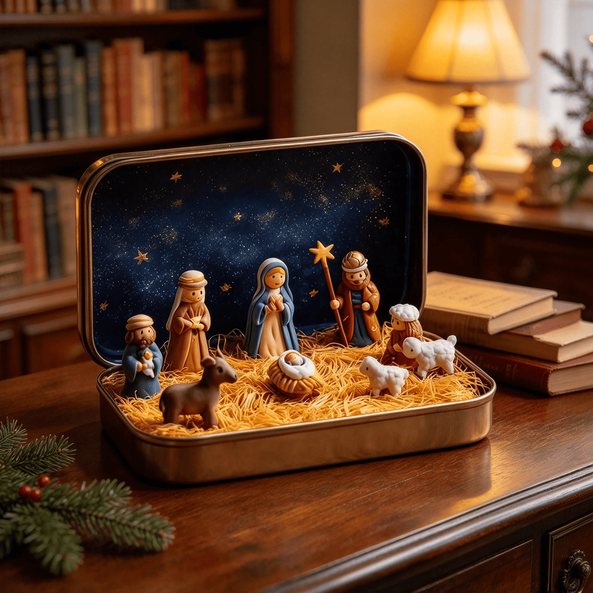 Clearance! Mini Nativity Set in Box - Miniature Jesus Nativity Sets & Figures, Christmas Christian Decoration Gift (A)
