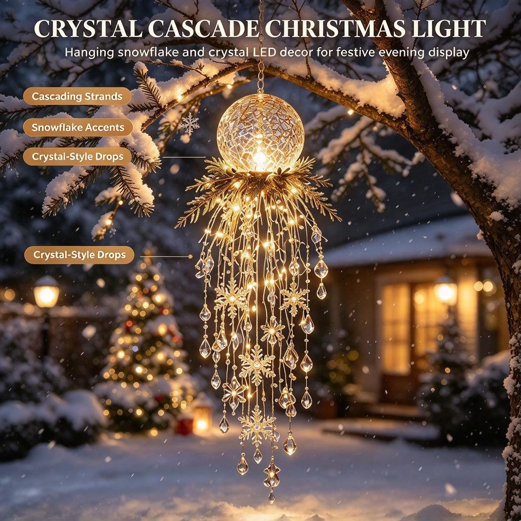 Crystal Cascade Christmas Light - Hanging Snowflake & Crystal LED Porch Decor(Blue light ball)