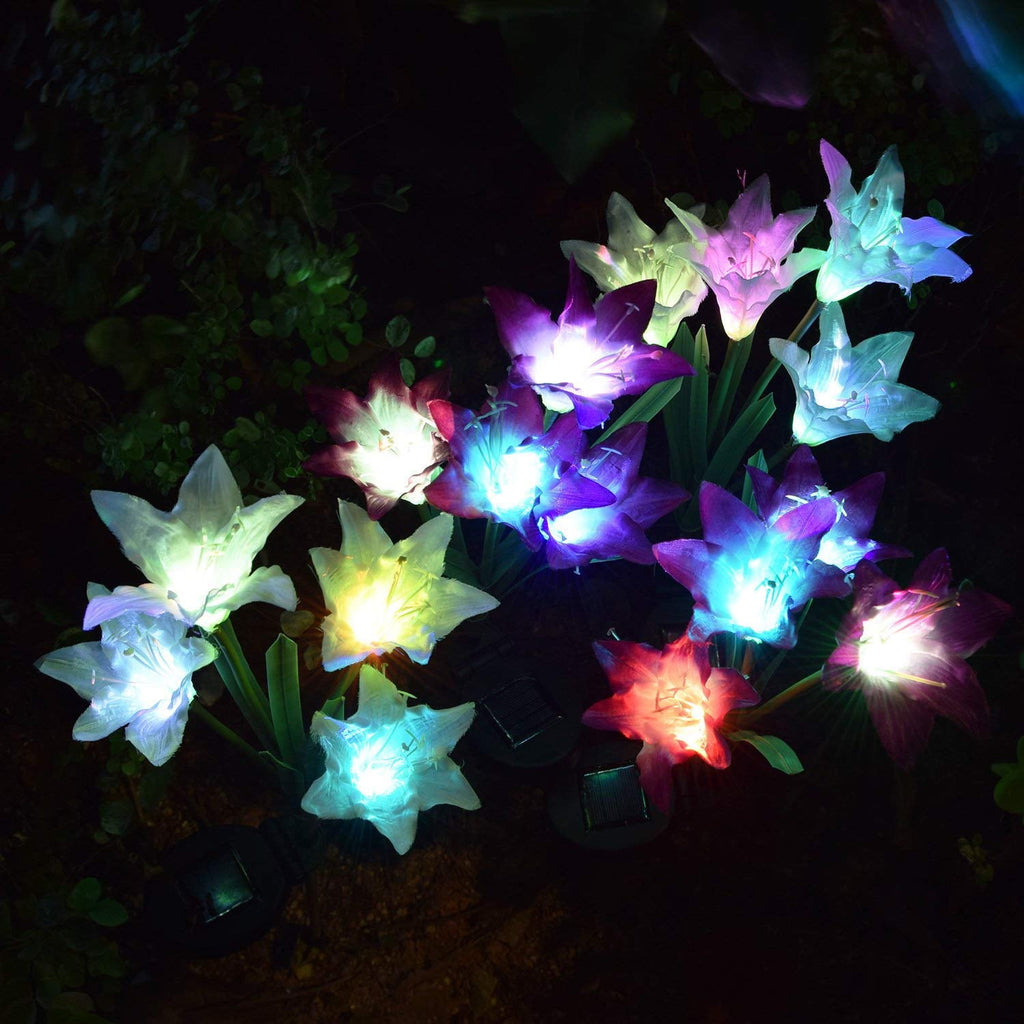 QiShi Solar Garden Lights Tree Outdoor Multi-Color Changing LED Stake Lights Flower for Garden, Patio, Yard and Decoration Solar Flickering Tree Lights (Tree,2 Pack)