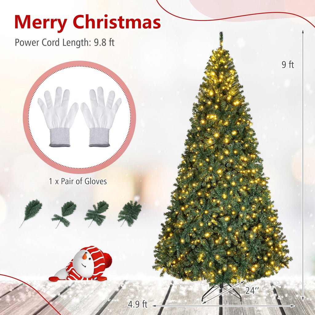 Costway 8Ft Pre-Lit Artificial Christmas Tree Hinged 750 LED Lights