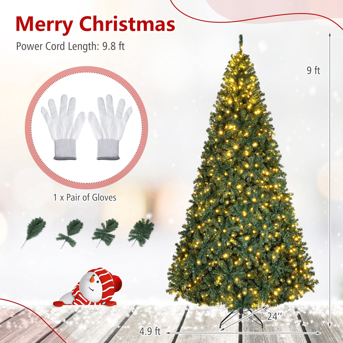 Costway 8Ft Pre-Lit Artificial Christmas Tree Hinged 750 LED Lights