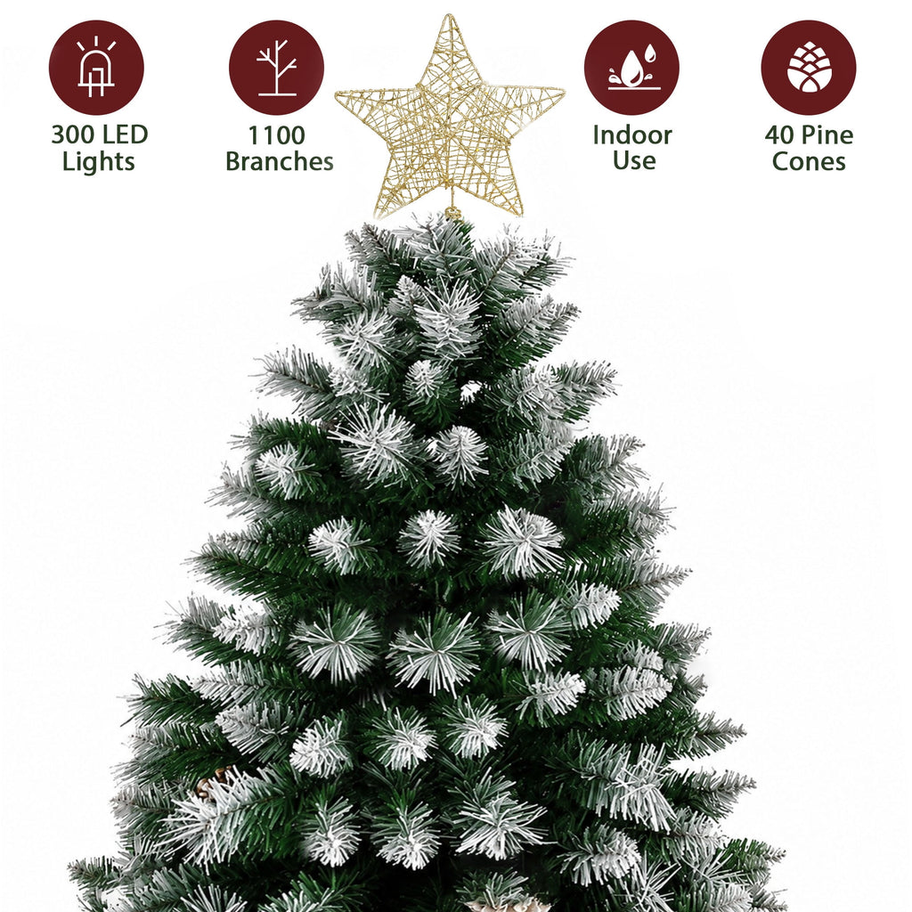 Yexmas 6ft Pre-Lit Christmas Tree with Tree Topper, 8 Modes LED Lights, Artificial Xmas Tree with Large Storage Bag