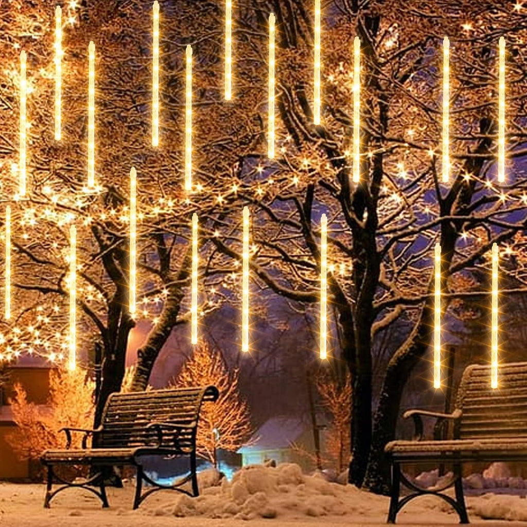 Morttic Christmas Light, Meteor Shower Rain Lights 12 Inch 8 Tubes, Waterproof Plug in Falling Rain Lights Christmas Decorations for Xmas Bushes Tree Yard Party Outdoor Decor (Cool White)