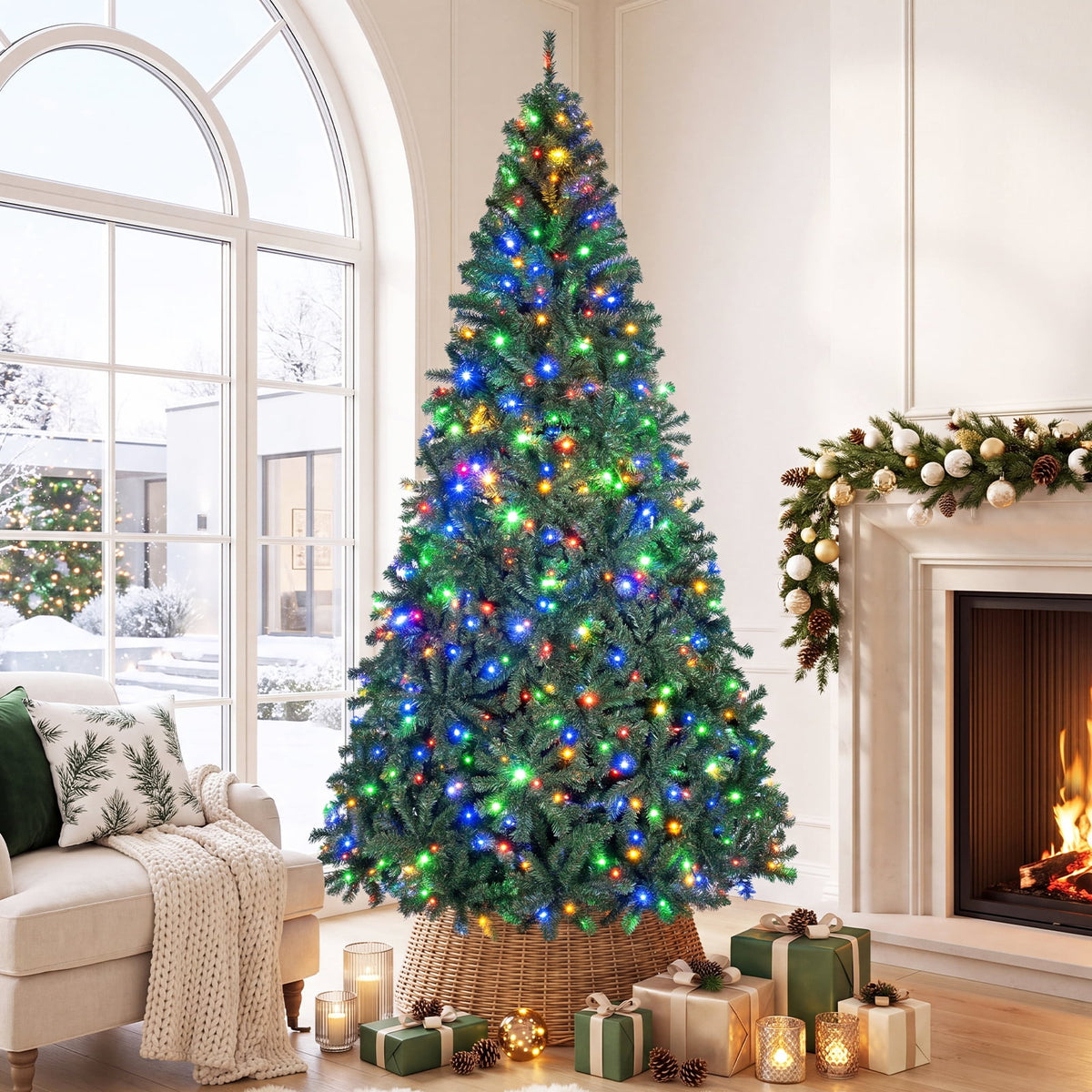 Costway 8Ft Pre-Lit Artificial Christmas Tree Hinged 750 LED Lights