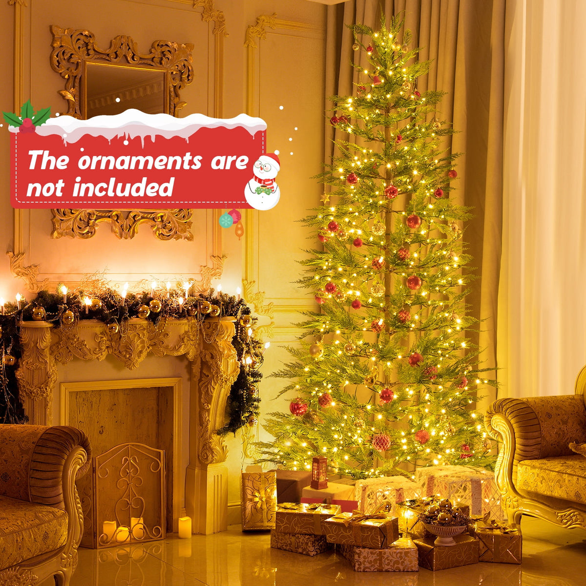 Topbuy 6.5 FT Artificial Cypress Christmas Tree Pre-lit Hinged Xmas Tree with 430 Warm White LED Lights 470 Highly Simulated Branch Tips
