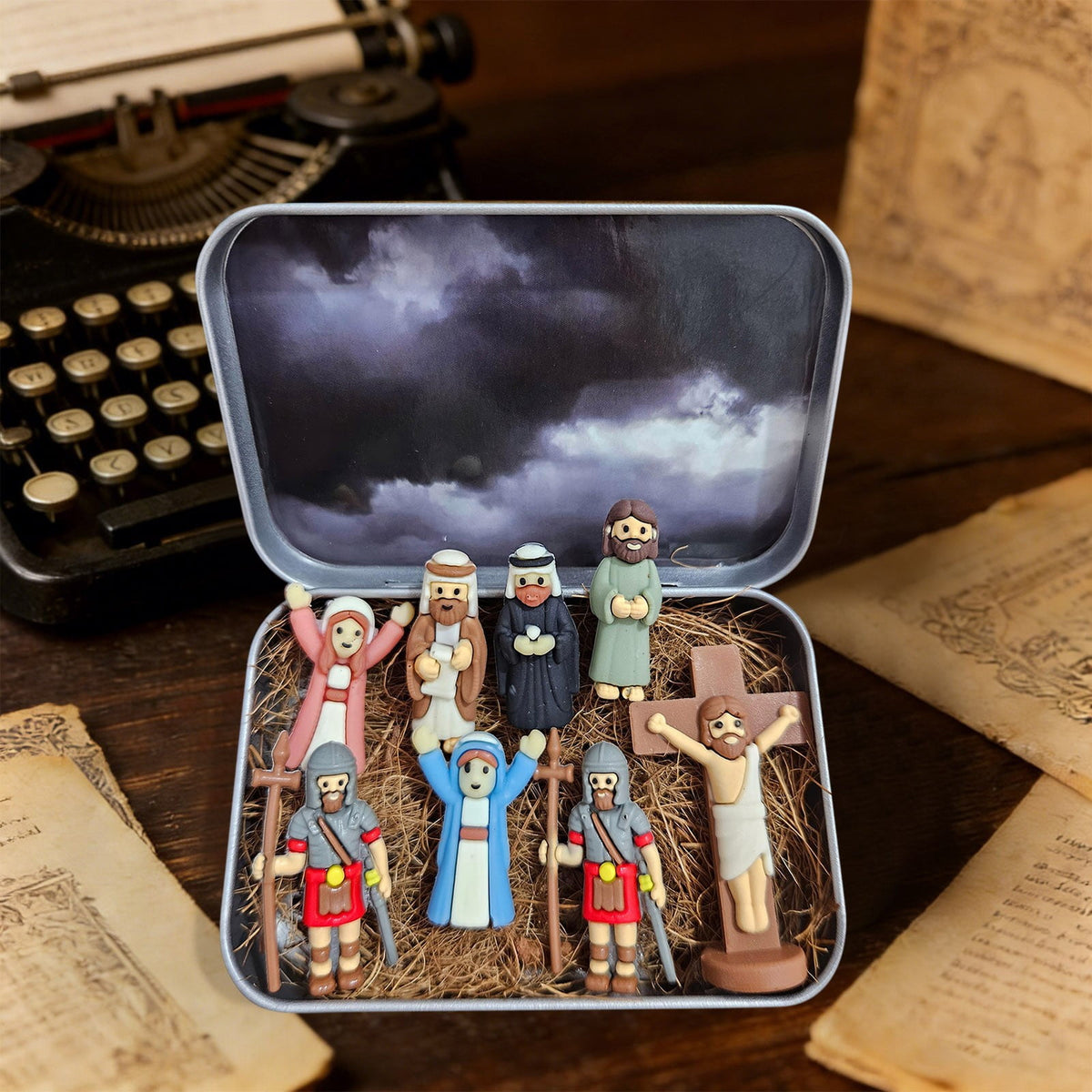 Mini Christmas Nativity Set in Tin Box | Christmas Decor Gift for Family | Portable Pocket Nativity Scene, Christmas Indoor Table Decoration