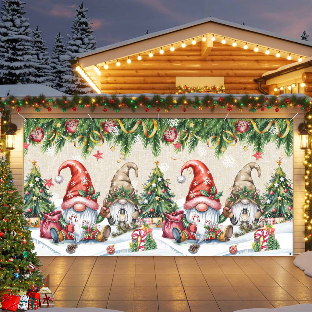 Fsddascl 7 x 16 Ft Christmas Garage Door Cover, Black Christmas Tree Large Garage Door Banner, Xmas Snowflake Green Golden Hanging Garage Mural Background for Indoor Outdoor Xmas Party Supplies