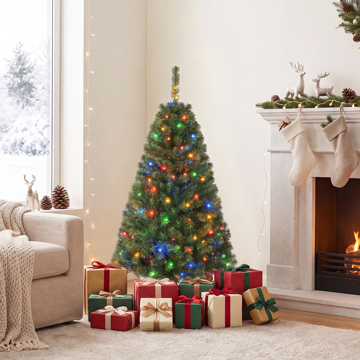 Costway 4 FT Pre-Lit Artificial Christmas Tree with 296 Dense Branch Tips, 100 LED Lights